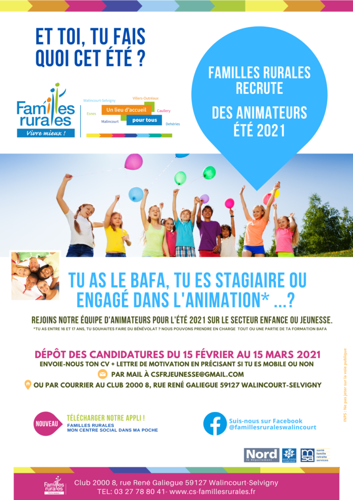 recrutement animateurs été 2021