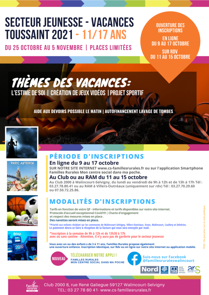 inscription vacances toussaint walincourt et villers outreaux 