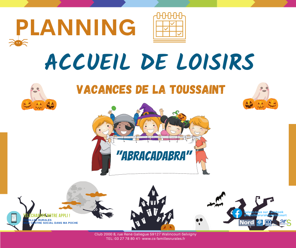 planning vacances toussaint 2021 Walincourt et Villers outreaux