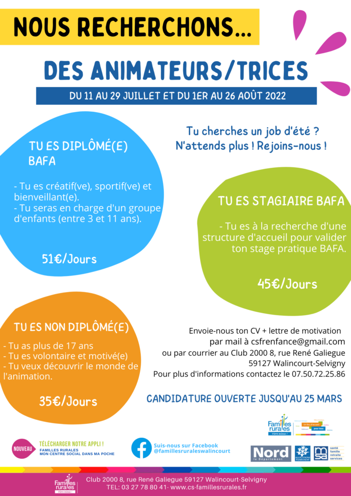 recherche animateur pour cet été